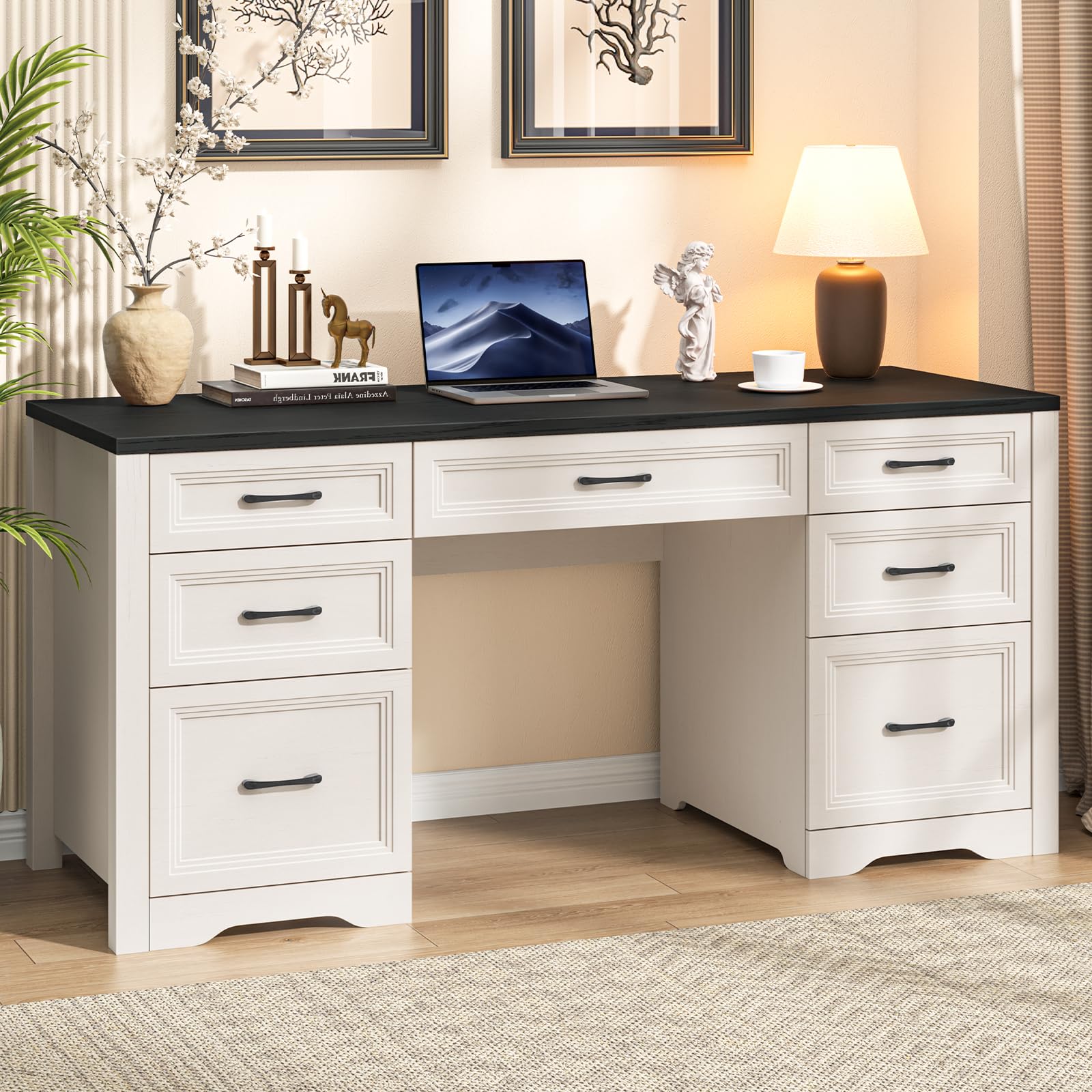 Amazon.com: Halitaa Farmhouse Executive Desk, Wood Home Office